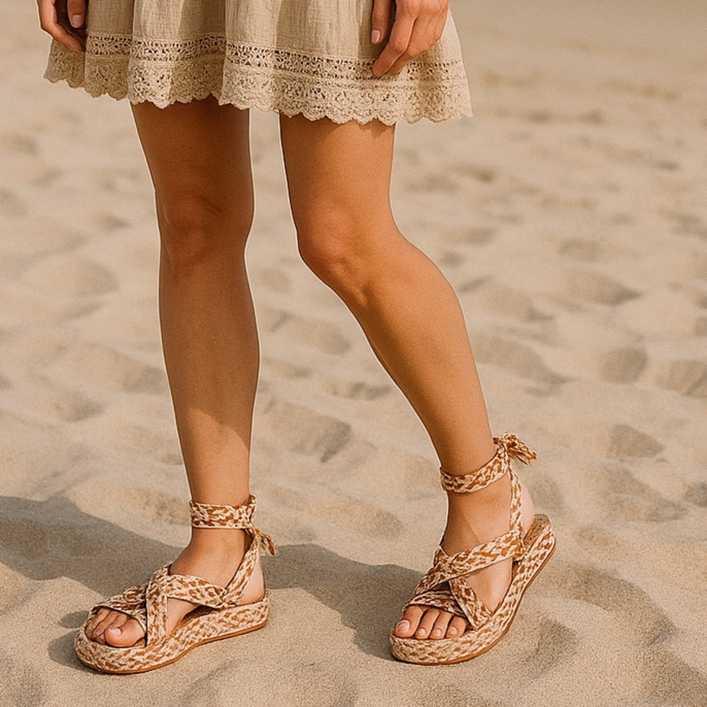 Free People Beige Cream Braided Platform Sandals